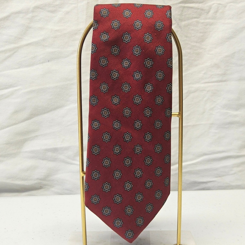 Abercrombie & Fitch Necktie Mens Burgundy Silk Geometric Medallion Italy